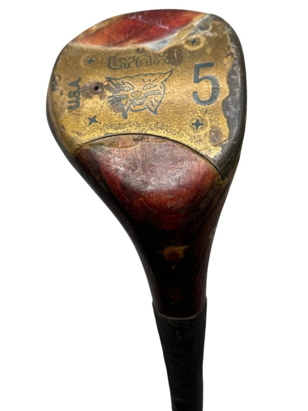 Antique LYnx Golf 5 Wood Club With Shaft & Leather Grip RH 40" READ